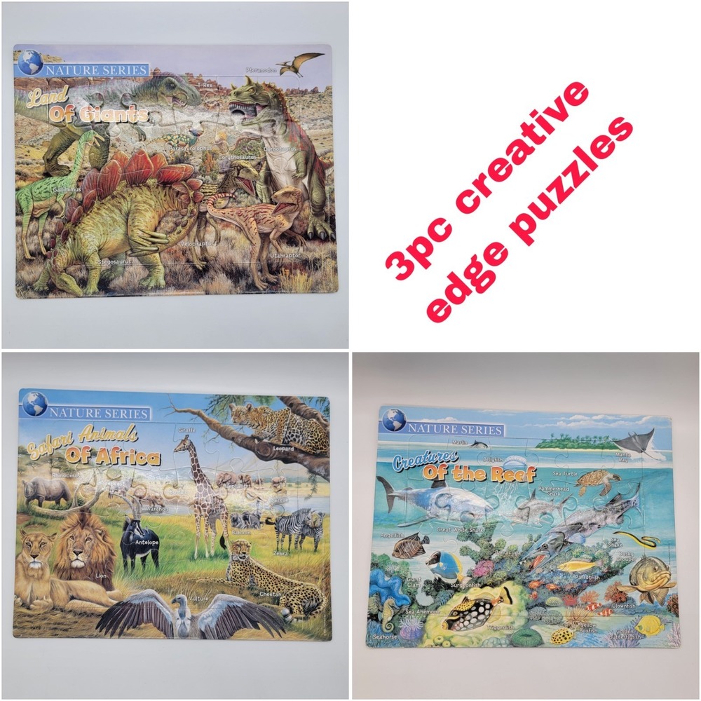 Creative Edge Nature Series Puzzles 3 Dinos Africa Coral Reef  Discovery Channel